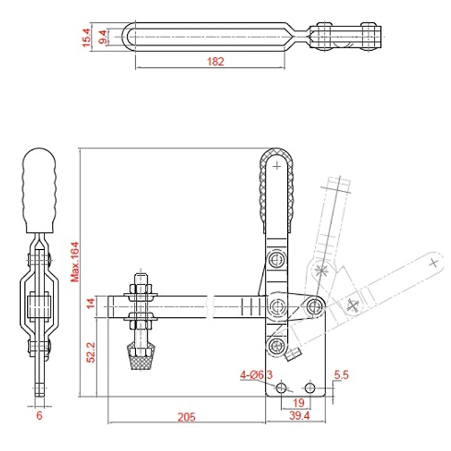 Vendita online Bloccaggio verticale base dritta braccio regolabile lungo 180 Kg.